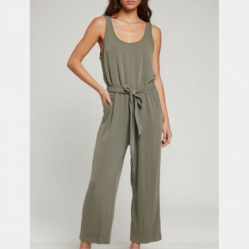 C&C California Olive Green Sleeveless Tie-Waist Jumpsuit